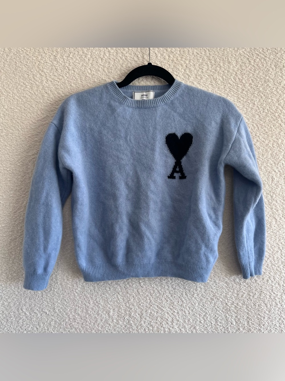 Ami Alexandre Mattiussi Kids Merino Wool Cashmere Blend Sweater Blue Size Medium